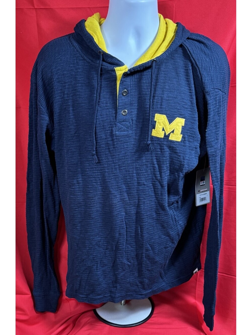 Colosseum Michigan Wolverines Thermal Waffle Knit Long Sleeve Hoodie Mens L NWT